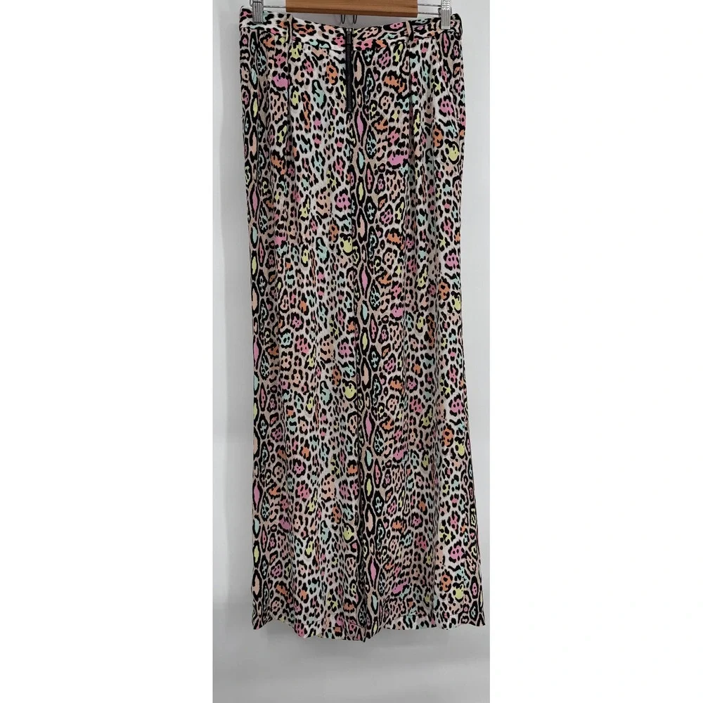 BCBGMAXAZRIA Women Rainbow Leopard Print Wide Leg Pants High Rise Sz S